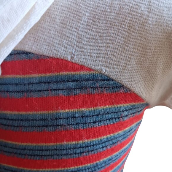 Vintage Small 1970's Hoody T-shirt Top Hippy Striped With Scoop Neck - Picture 3 of 6